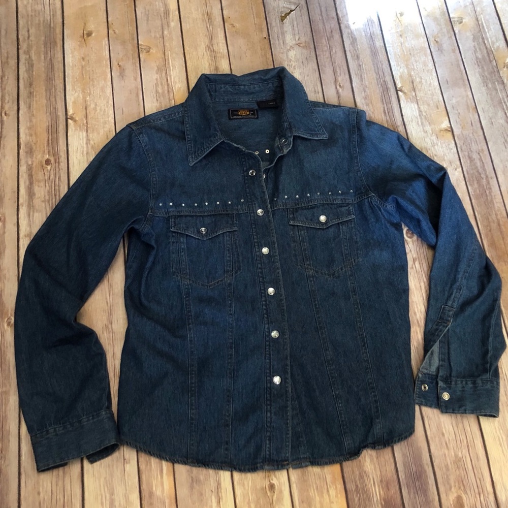 Vintage Route 66 Embellished Denim Shirt S